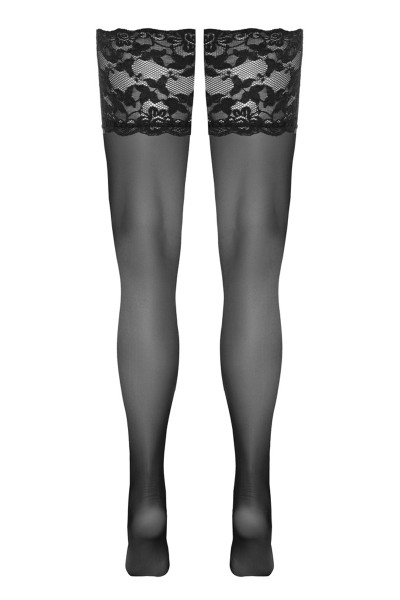 Bas autofixants large jarretière dentelle noir - Cotelli Lingerie
