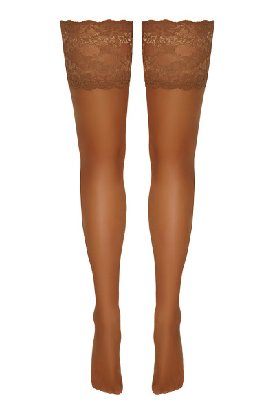 Bas autofixants large jarretière dentelle beige - Cotelli Legwear