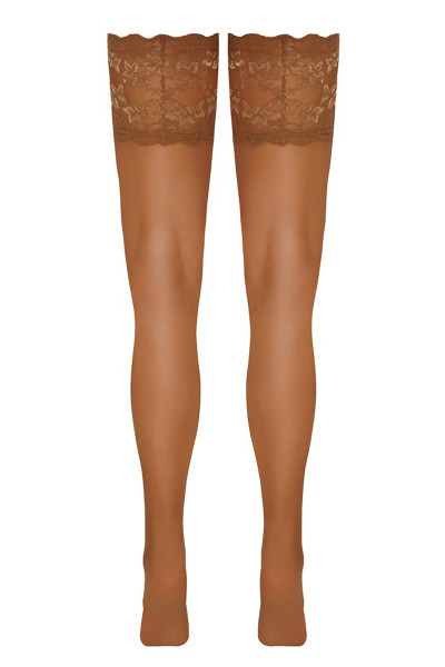 Bas autofixants large jarretière dentelle beige - Cotelli Legwear