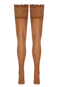 Bas autofixants large jarretière dentelle beige - Cotelli Legwear
