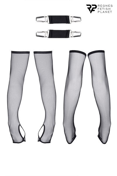 Gants longs en maille noire avec bretelles - Regnes