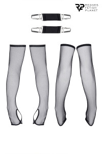 Gants longs en maille noire avec bretelles - Regnes