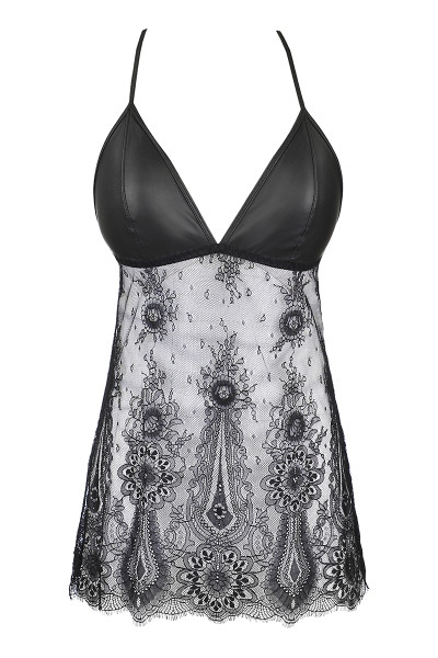Nuisette dentelle et wetlook noire V-9789 - Axami