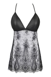 Nuisette dentelle et wetlook noire V-9789 - Axami